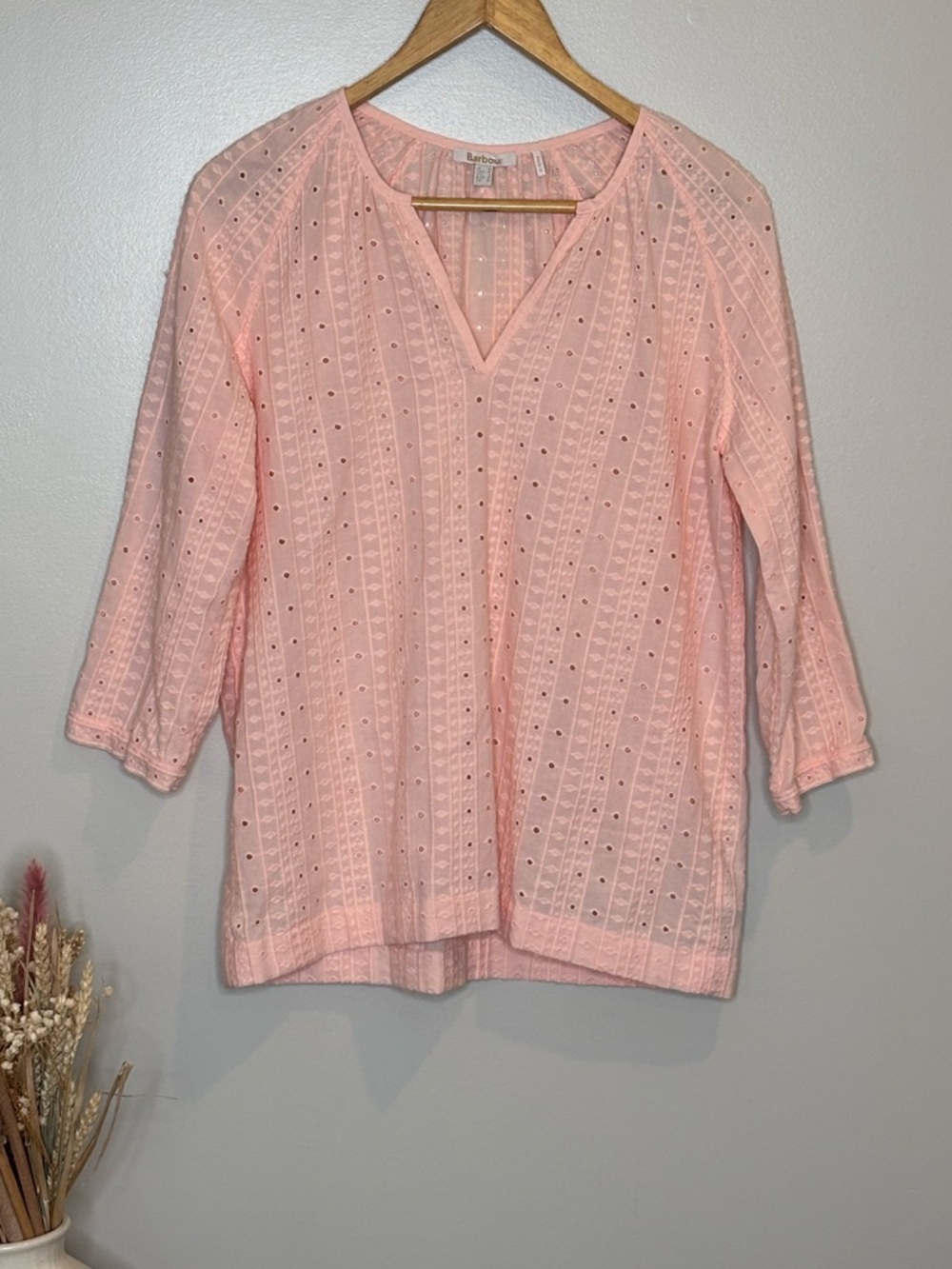 Barbour Overboard Pale Pink Eyelet 3/4 Sleeve Blouse